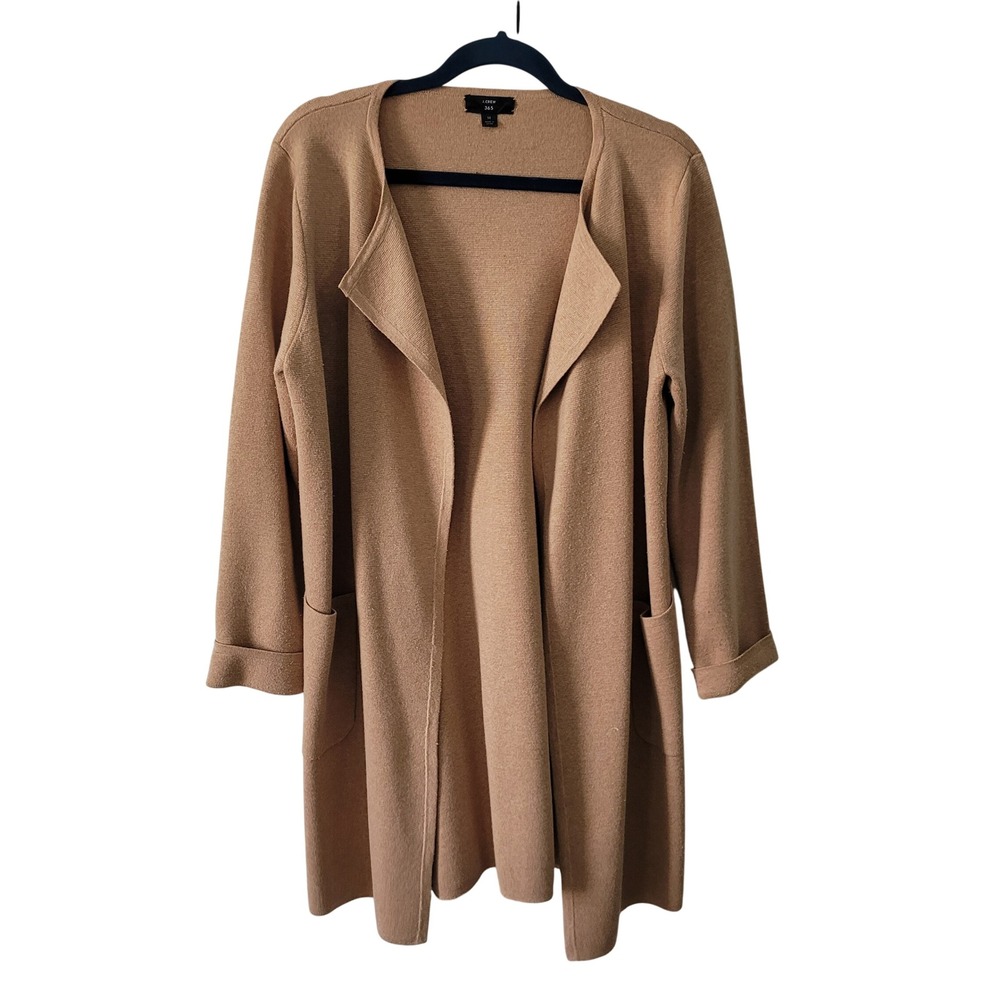 J.Crew Womens M 365 Juliette Open Front Blazer Cardigan Tan Merino Wool J6339